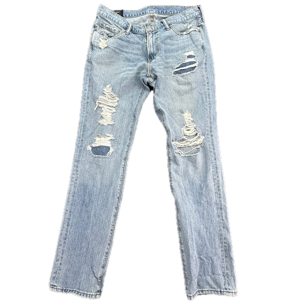 Abercrombie Fitch Langdon Slim Stretch Distressed Light Wash‎ Jeans Mens 32x32